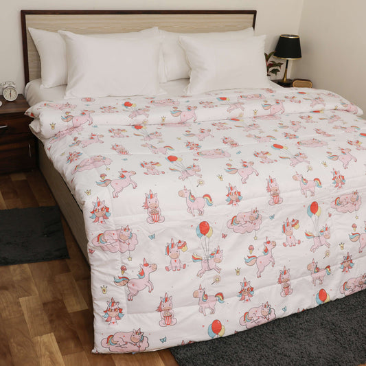 Luxurious Down Alternative AC Comforter | All Season Warmth Down 1 PC Comforter Set | 100% Microfiber Cover | Down Fiber Duvet Insert (Pink Unicorn)