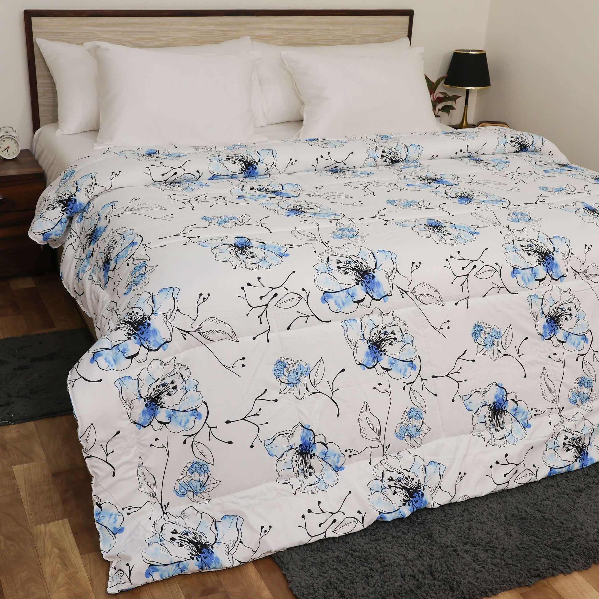 Luxurious Down Alternative AC Comforter | All Season Warmth Down 1 PC Comforter Set | 100% Microfiber Cover | Down Fiber Duvet Insert (Blue Blossom)