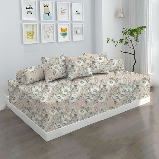 100% Microfiber 6 Pieces Diwan Set - Single bedsheet, 3 Cushions Covers and 2 Bolster Covers ( Diwan Sheet-60 X 90 Inches, Cushion Cover-16 X 16 Inches, Bolster Cover-16 X 32 Inches) (Floral Fantasy Print)