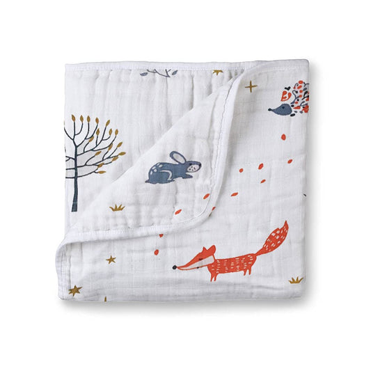 Muslin Cotton 4-Layer Baby Quilt / Dream Blanket | Lightweight Nursery & Crib Blanket for Newborn to 5 Years | For Boys & Girls | 45 x 45 Inch | Baby Shower Gift | Forest Animal