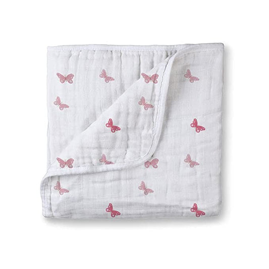 Muslin Cotton 4 Layer Baby Quilt/Dream Blanket for Newborn to 5 Years, for Girls & Boys, Lightweight Newborn Nursery & Crib Blanket, Baby Shower Gift - 45X45 Inch - Butterfly