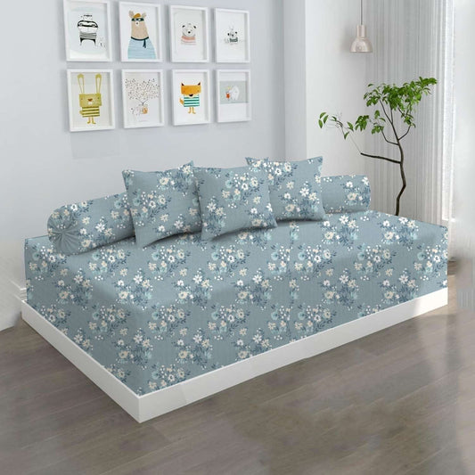 100% Microfiber 6 Pieces Diwan Set - Single bedsheet, 3 Cushions Covers and 2 Bolster Covers ( Diwan Sheet-60 X 90 Inches, Cushion Cover-16 X 16 Inches, Bolster Cover-16 X 32 Inches) (Mini Tiny Floral Print)
