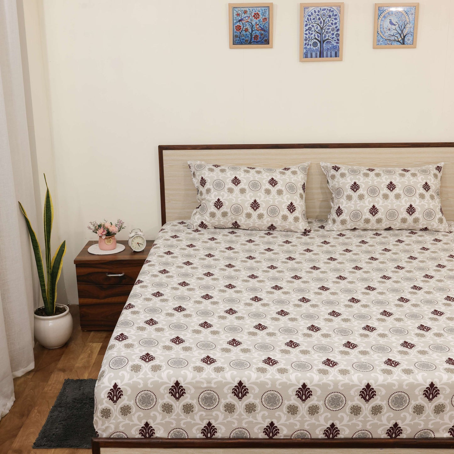 Luxury 1800 Brushed Microfiber 4PCs Printed Bedsheet chadar Set - Soft and Breathable - 1 Flat Sheet, 1 Fitted Sheet with 2 Pillow Cover - 10" Drop (Kalakriti Print)