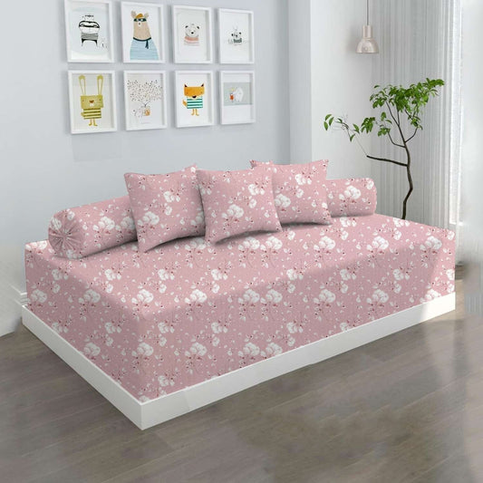 100% Microfiber 6 Pieces Diwan Set - Single bedsheet, 3 Cushions Covers and 2 Bolster Covers ( Diwan Sheet-60 X 90 Inches, Cushion Cover-16 X 16 Inches, Bolster Cover-16 X 32 Inches) (Floral Bloom Print)