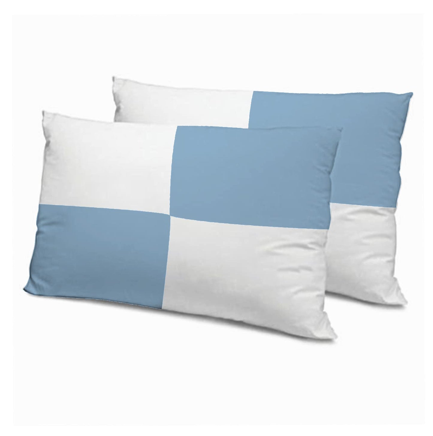 Microfiber Filled Bed Pillows for Sleeping | Takiya Combo Set of 2 for Bed Room | Super Soft Pillow Fillers for Back, Side, and Stomach Sleepers, Light Blue Checks