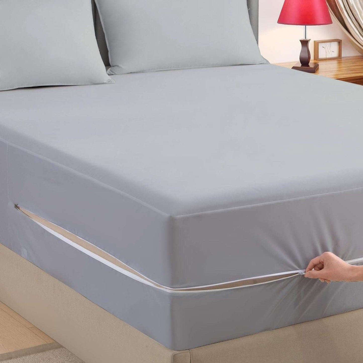 Zipper Fitted Sheet | Super Soft Microfiber | Wrinkle, Fade & Stain Resistant | Hypoallergenic Hotel Luxury Bedding | 1 Piece Only (Light Grey)