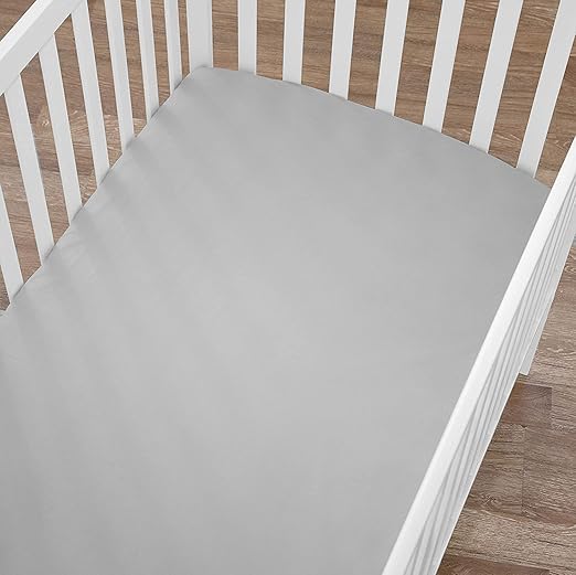 Fitted Cot Crib Sheet | Microfiber Bed Sheets for Newborn Baby Crib Mattress | Deep Pocket All Round Elastic Fitted Crib Sheet for Baby (Light grey)