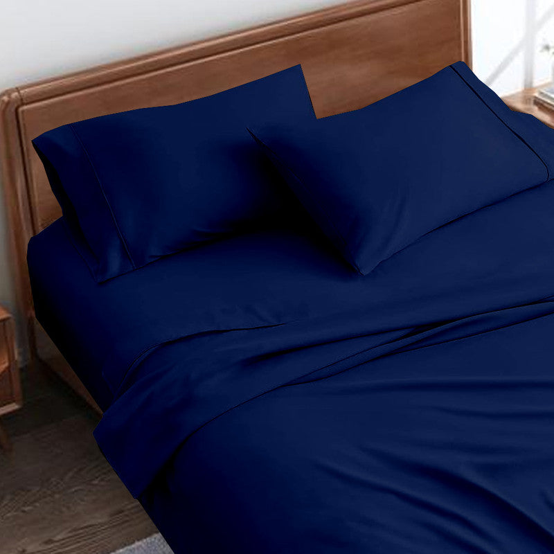Soft & Breathable Microfiber Flat Bedsheet (Chadar) with 2 Pillow Cases | Fade Resistant & Wrinkle-Free (Navy Blue)