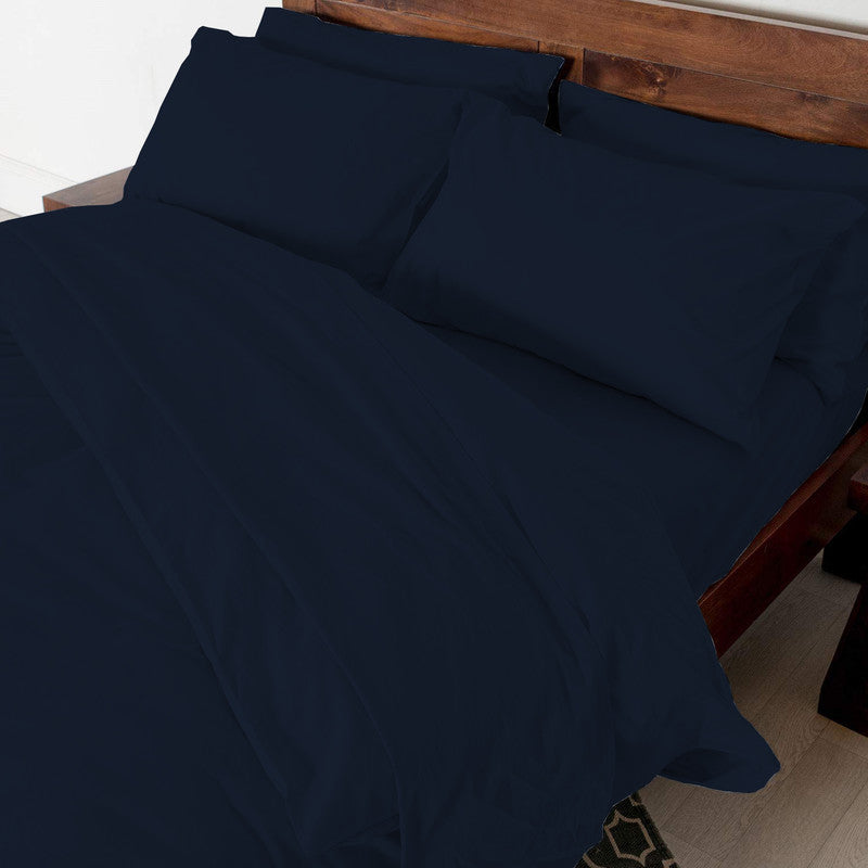 Cotton Duvet Cover – Sateen Weave, Silky Soft & Breathable Bedding Set with Zipper Closure | Long-Staple Cotton Bed Linen | 3-Piece Set (1 Duvet Cover + 2 Pillowcases) - Navy Blue