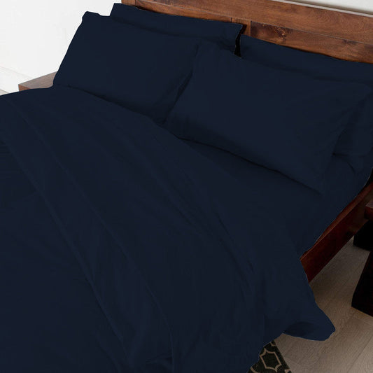 Cotton Duvet Cover – Sateen Weave, Silky Soft & Breathable Bedding Set with Zipper Closure | Long-Staple Cotton Bed Linen | 3-Piece Set (1 Duvet Cover + 2 Pillowcases) - Navy Blue