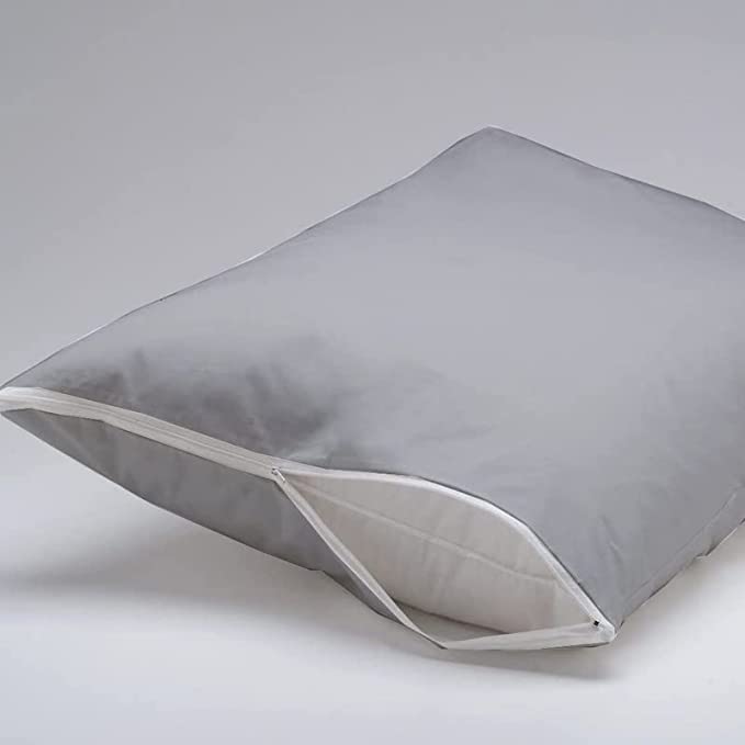 Premium Waterproof Pillow Encasement | Soft Terry Cotton Zippered Protector | Ideal for All Sleepers | Light Grey