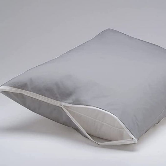 Premium Waterproof Pillow Encasement | Soft Terry Cotton Zippered Protector | Ideal for All Sleepers | Light Grey