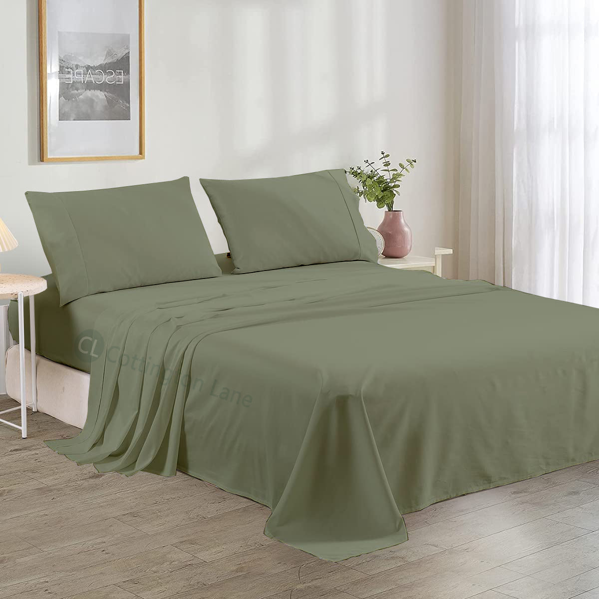 Luxury Microfiber 4-Piece Bedsheet Set | Soft & Breathable | Flat Sheet, Fitted Sheet (10" Deep) & 2 Pillow Covers (Sage)