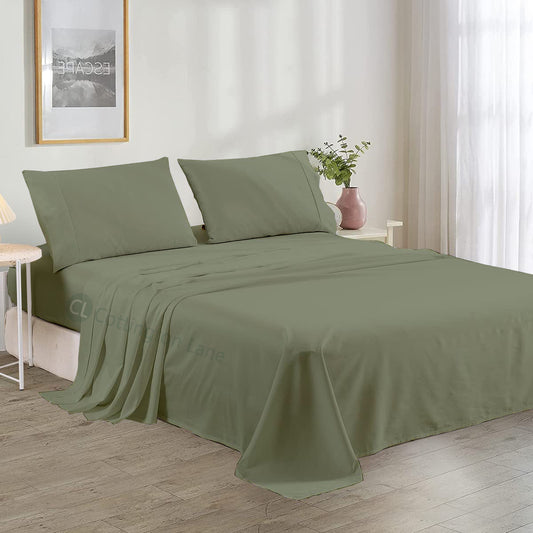 Luxury Microfiber 4-Piece Bedsheet Set | Soft & Breathable | Flat Sheet, Fitted Sheet (10" Deep) & 2 Pillow Covers (Sage)