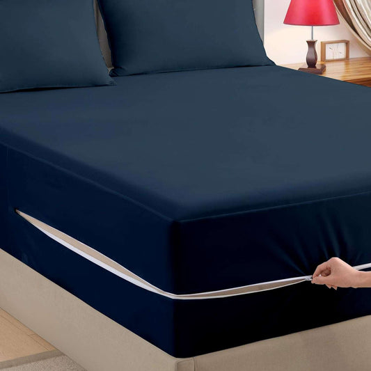 Zipper Fitted Sheet | Super Soft Microfiber | Wrinkle, Fade & Stain Resistant | Hypoallergenic Hotel Luxury Bedding | 1 Piece Only (Navy Blue)