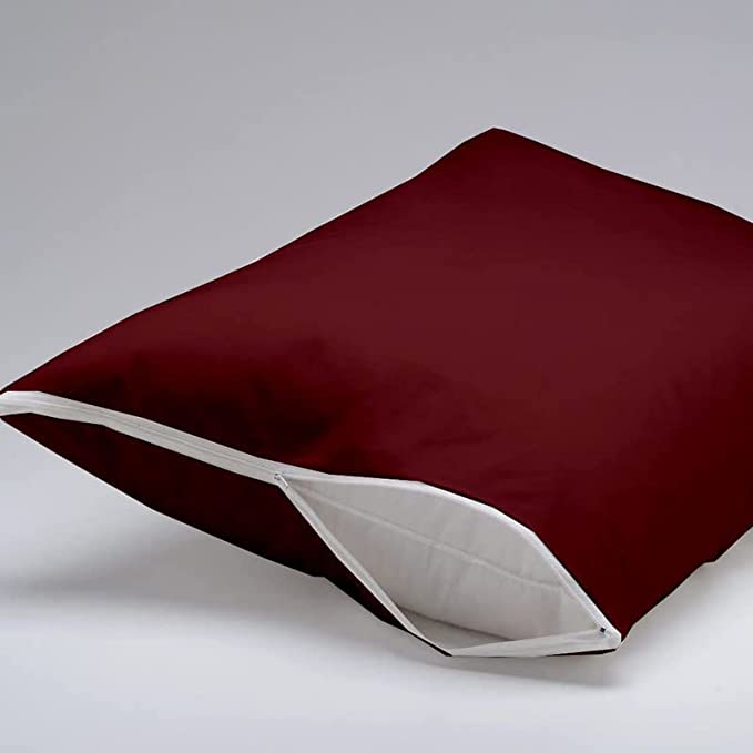 Premium Waterproof Pillow Encasement | Soft Terry Cotton Zippered Protector | Ideal for All Sleepers | Burgundy