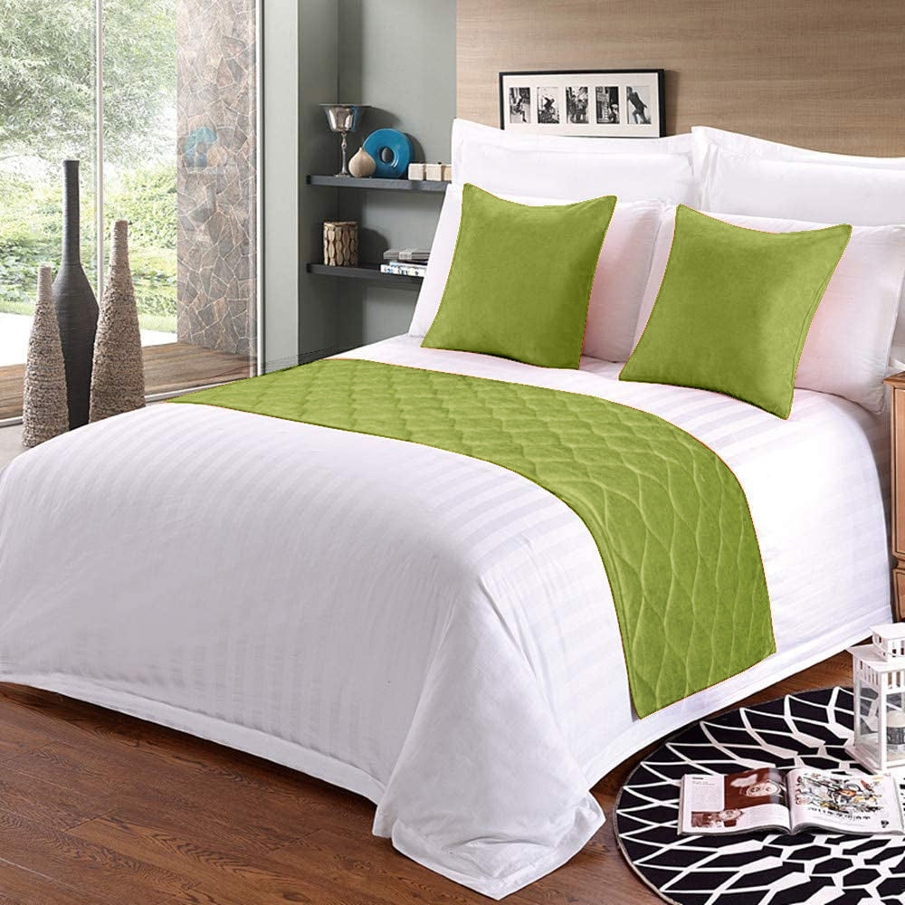 100% Microfiber Bed Runner with 2 Matching Cushion Covers | Decorative Bed Scarf & Protector Slipcover for Bedrooms, Hotels & Guest Rooms - Sage