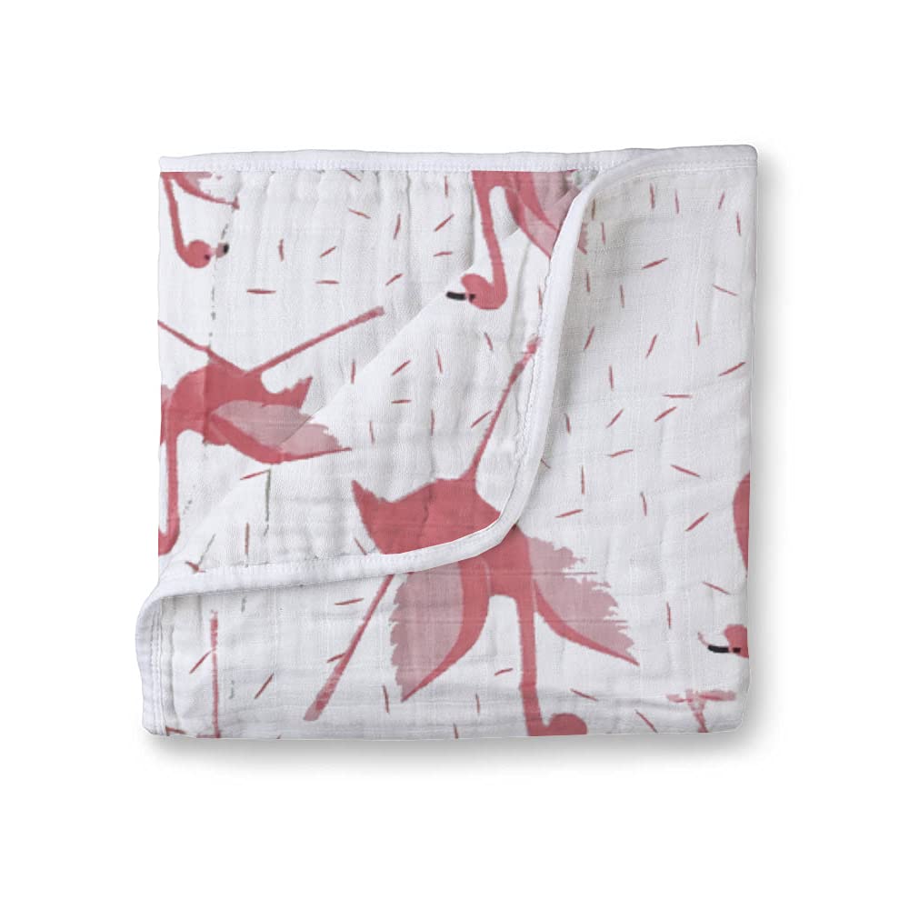 Muslin Cotton 4-Layer Baby Quilt / Dream Blanket | Lightweight Nursery & Crib Blanket for Newborn to 5 Years | For Boys & Girls | 45 x 45 Inch | Baby Shower Gift | Flamingo