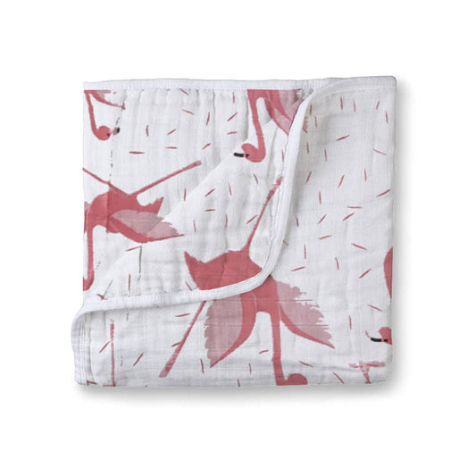 Muslin Cotton 4-Layer Baby Quilt / Dream Blanket | Lightweight Nursery & Crib Blanket for Newborn to 5 Years | For Boys & Girls | 45 x 45 Inch | Baby Shower Gift | Flamingo