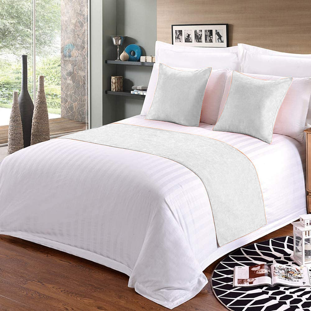 100% Microfiber Bed Runner with 2 Matching Cushion Covers | Decorative Bed Scarf & Protector Slipcover for Bedrooms, Hotels & Guest Rooms - White