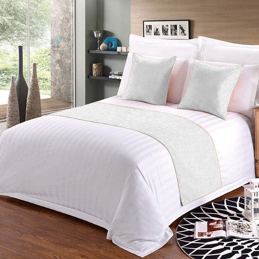 100% Microfiber Bed Runner with 2 Matching Cushion Covers | Decorative Bed Scarf & Protector Slipcover for Bedrooms, Hotels & Guest Rooms - White