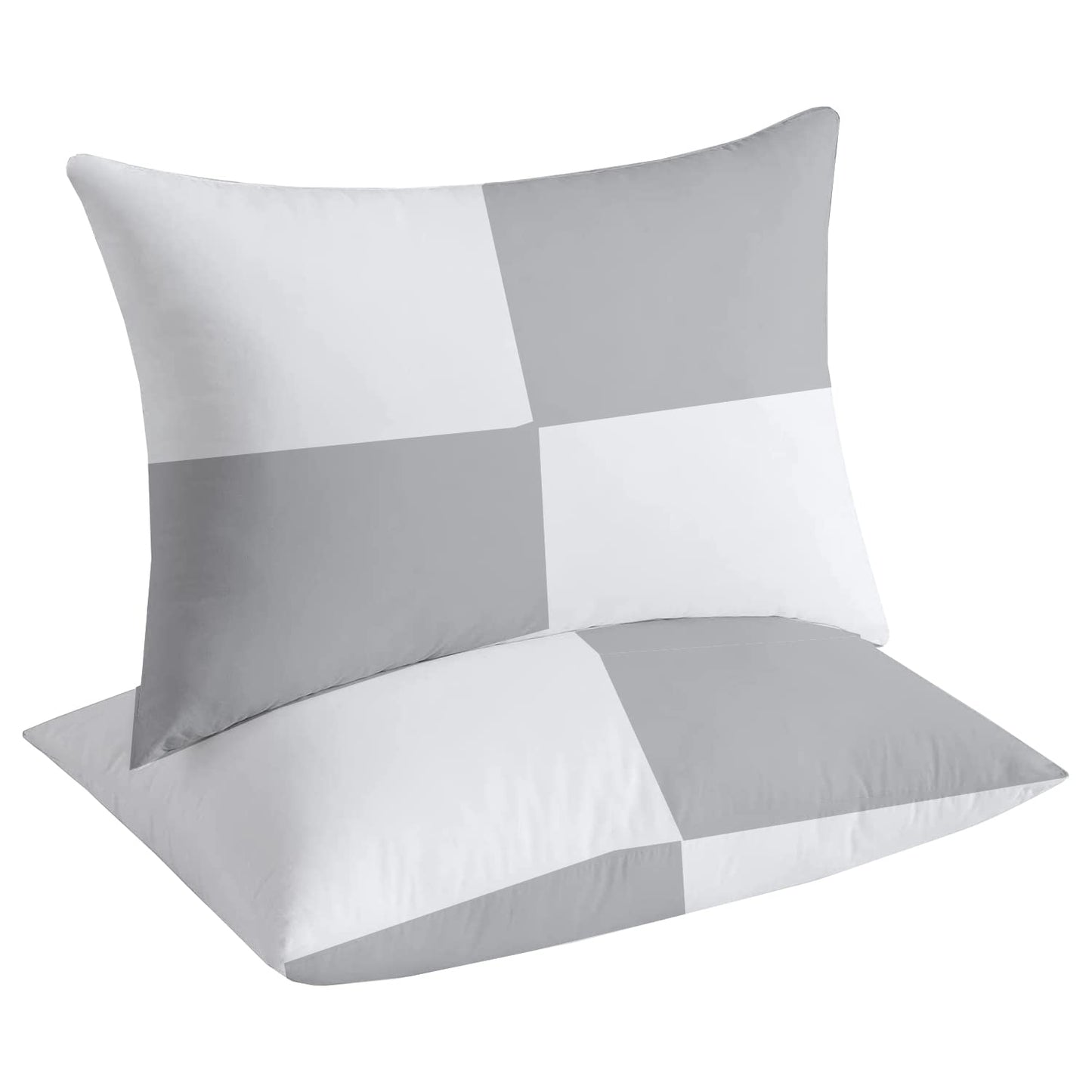Microfiber Filled Bed Pillows for Sleeping | Takiya Combo Set of 2 for Bed Room | Super Soft Pillow Fillers for Back, Side, and Stomach Sleepers, Light Grey Checks