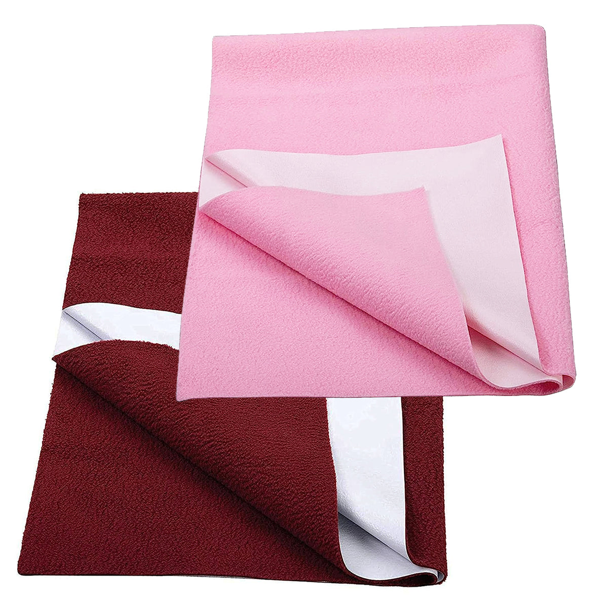 Baby Dry Sheet – Extra Absorbent, Quick Dry, Anti-Pilling Fleece | Reusable Cotton Bed Protector | Large 100×140 cm - Maroon/Baby Pink