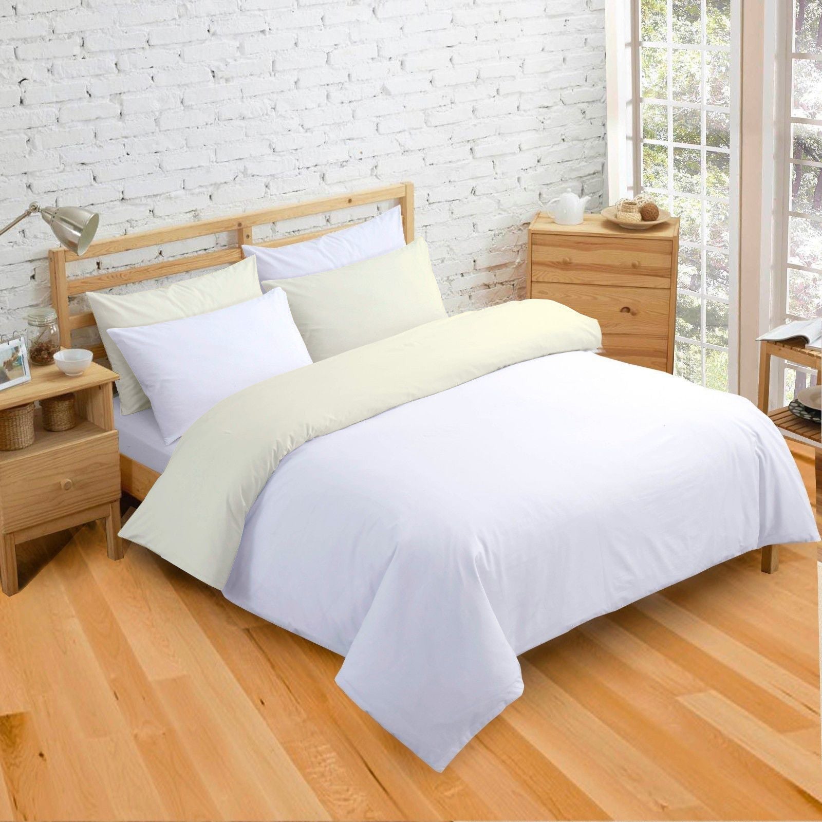 Cotton Reversible Duvet Cover Set | Silky Soft Sateen Weave | Breathable Long Staple Cotton Bedding with Zipper Closure | 3-Piece Set (1 Duvet Cover + 2 Pillowcases) Ivory/White