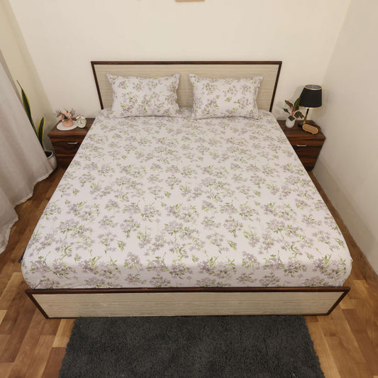 Luxury 1800 Brushed Microfiber 4PCs Printed Bedsheet chadar Set - Soft and Breathable - 1 Flat Sheet, 1 Fitted Sheet with 2 Pillow Cover - 10" Drop (Serene Serenity Print)